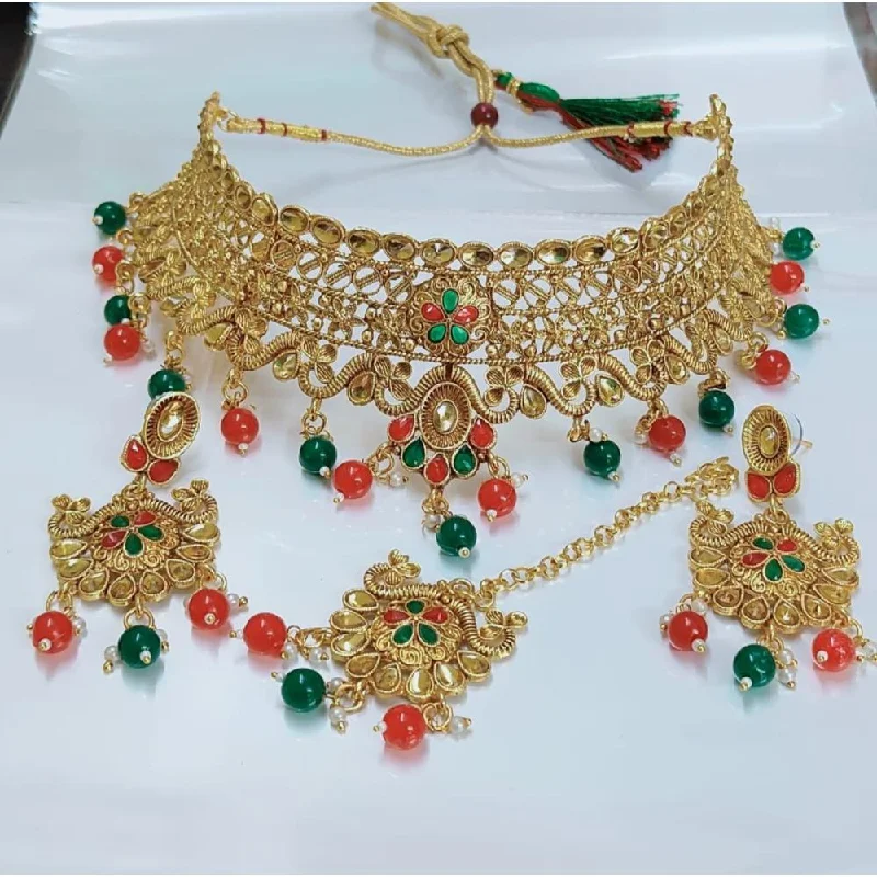 Statement Necklaces for Parties-Akruti Collection Gold Plated Crystal Stone Necklace Set