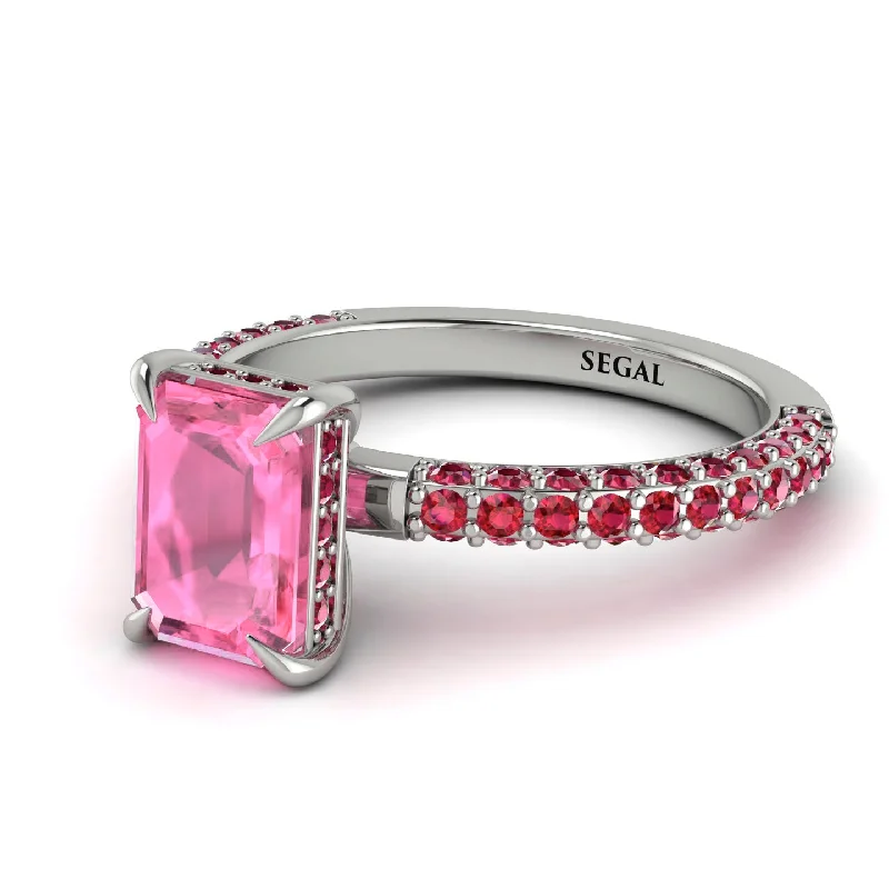 Hidden Halo Emerald Cut Pink Moissanite Engagement Ring - Ximena No. 812