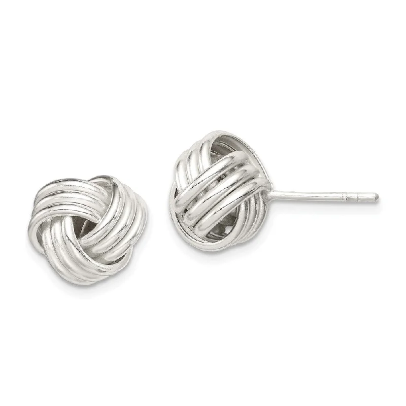 Unique Pearl Earrings-12mm Ridged Love Knot Earrings in Sterling Silver