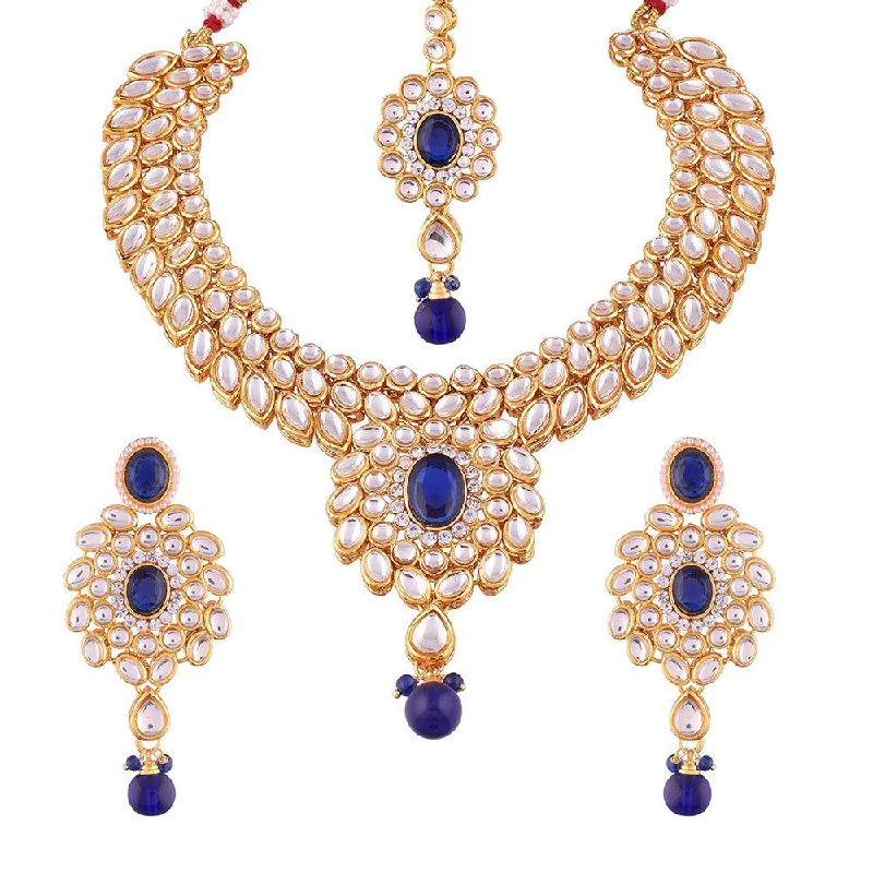 Black Diamond Necklace-Etnico Traditional Gold-Plated Kundan Choker Jewellery Set For Women -Blue (Ij319Bl)