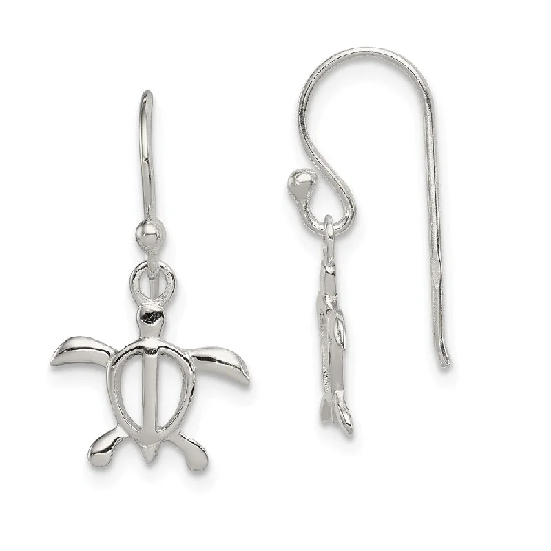 Unique Designer Earrings-Small Open Sea Turtle Dangle Earrings in Sterling Silver