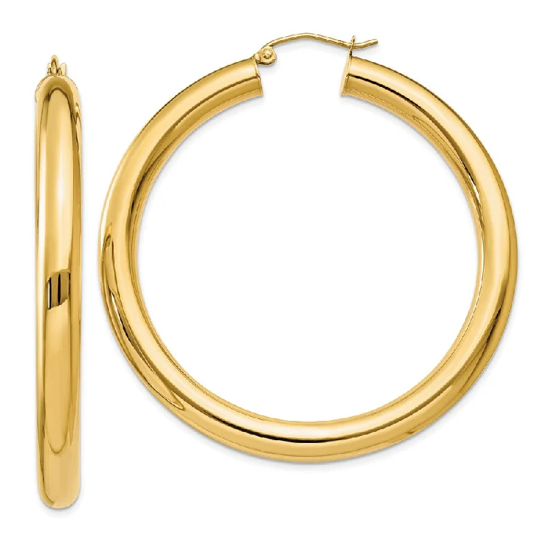 Elegant Drop Earrings-5mm, 14k Yellow Gold Classic Round Hoop Earrings, 50mm (1 7/8 Inch)