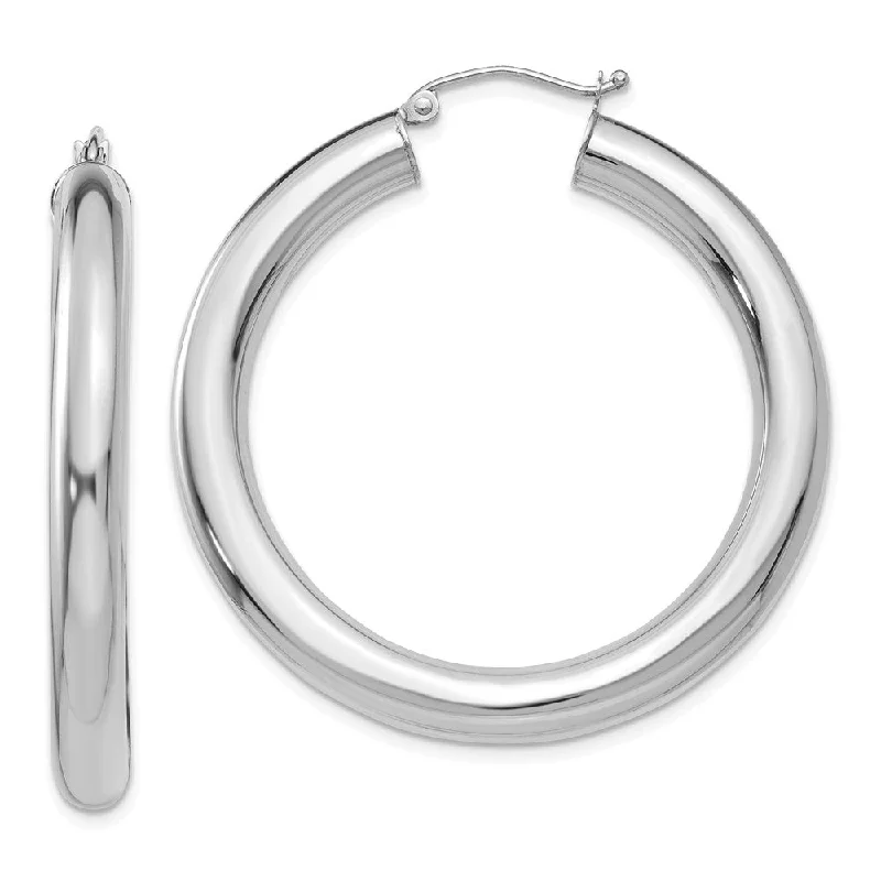 Chic Statement Earrings-5mm, 14k White Gold Classic Round Hoop Earrings, 40mm (1 1/2 Inch)