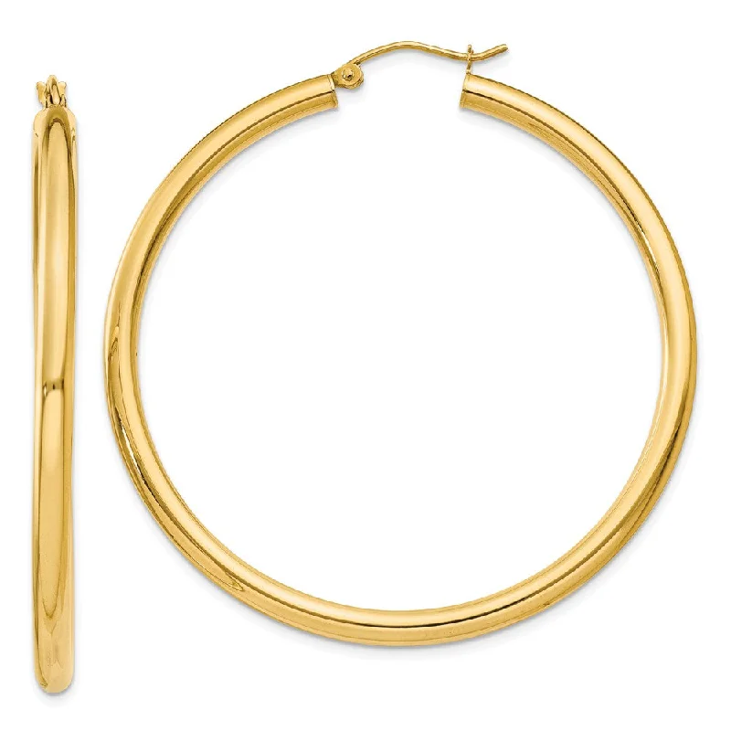 Fashionable Hoop Earrings-3mm, 14k Yellow Gold Classic Round Hoop Earrings, 50mm (1 7/8 Inch)