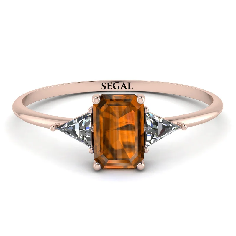 Emerald Cut Brown Diamond With Triangles Ring - Remi No. 1102