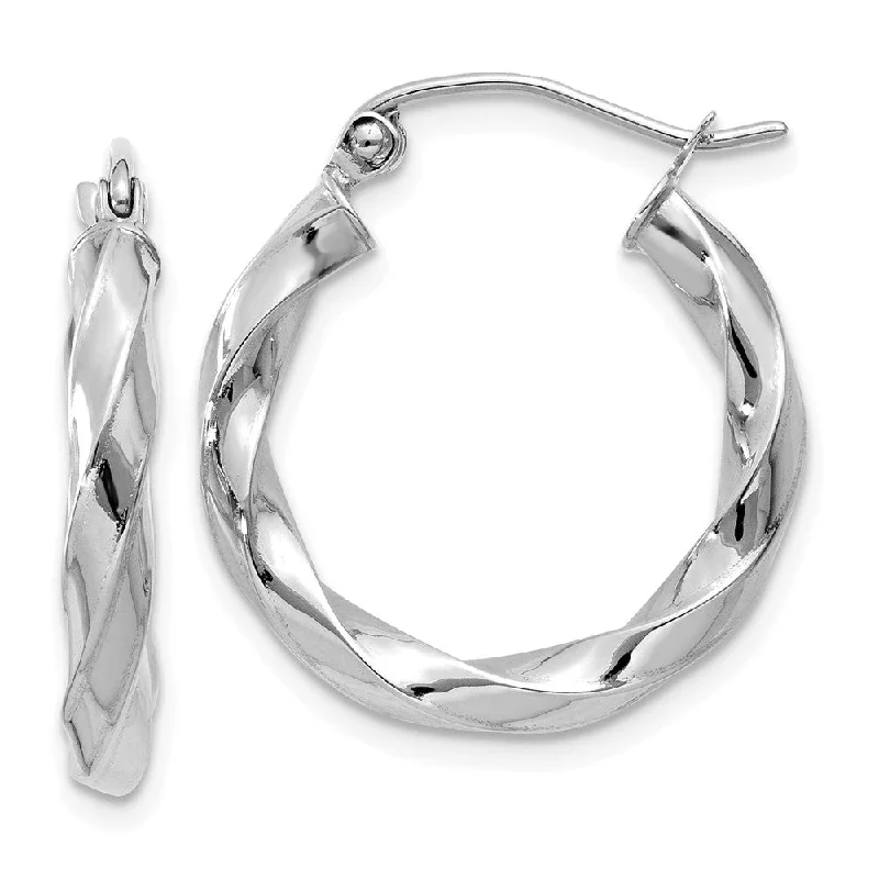 Elegant Leaf Earrings-3mm x 22mm Polished 14k White Gold Medium Twisted Round Hoop Earrings