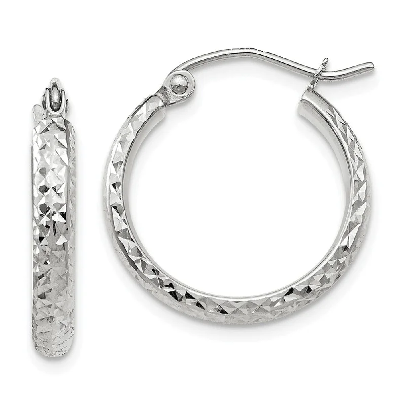 Dangle Hoop Earrings-2.8mm, 14k White Gold Diamond-cut Hoops, 18mm (11/16 Inch)