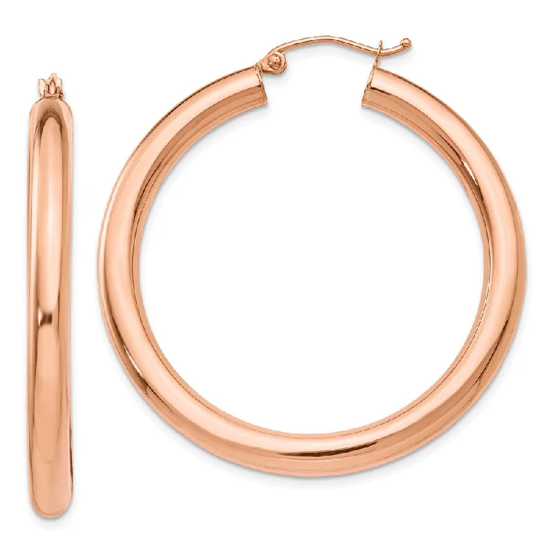 Luxurious Sapphire Earrings-4mm x 40mm Polished 14k Rose Gold Large Round Tube Hoop Earrings