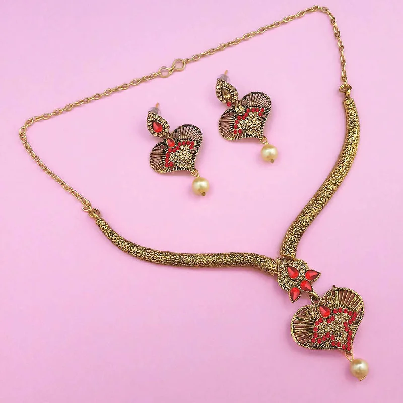 Simple Diamond Necklace-Kriaa Gold Plated Brown Austrian Stone Necklace Set