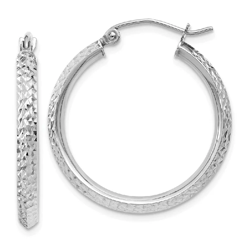 Pink Gold Earrings-2.5mm, 14k White Gold Knife Edge Diamond Cut Hoops, 25mm (1 Inch)