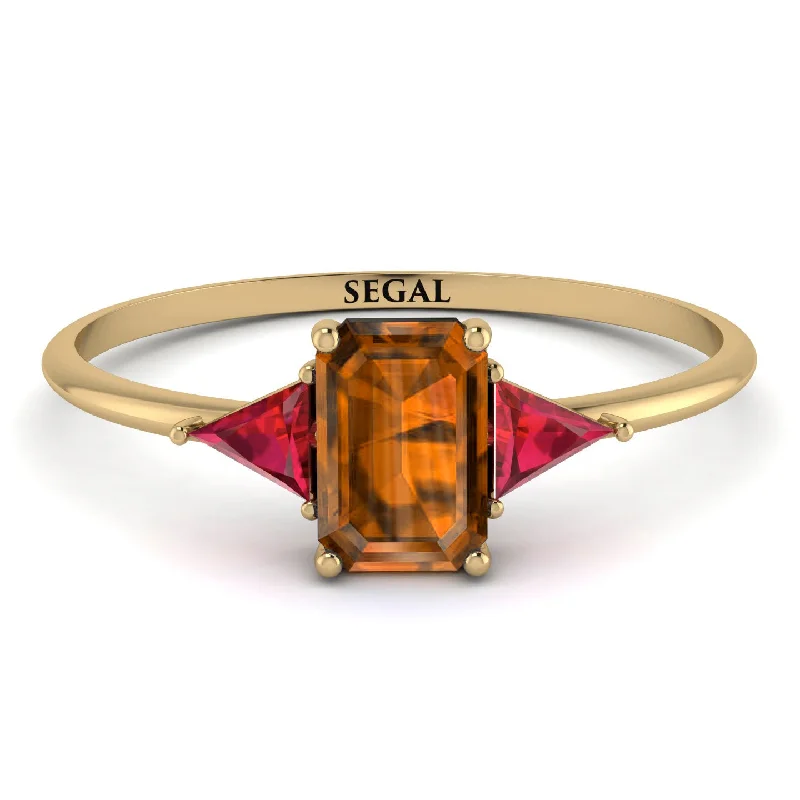 Emerald Cut Brown Diamond With Triangles Ring - Remi No. 1110