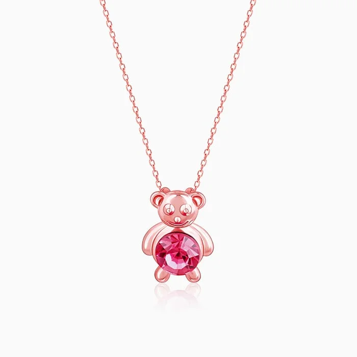 Gemstone Cluster Necklace-Rose Gold Cuddly Bear Necklace