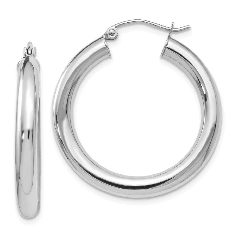 Round Gold Earrings-4mm x 29mm (1 1/8 Inch) 14k White Gold Classic Round Hoop Earrings