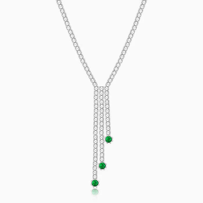 Diamond and Pearl Necklace-Silver Green Lariat Necklace