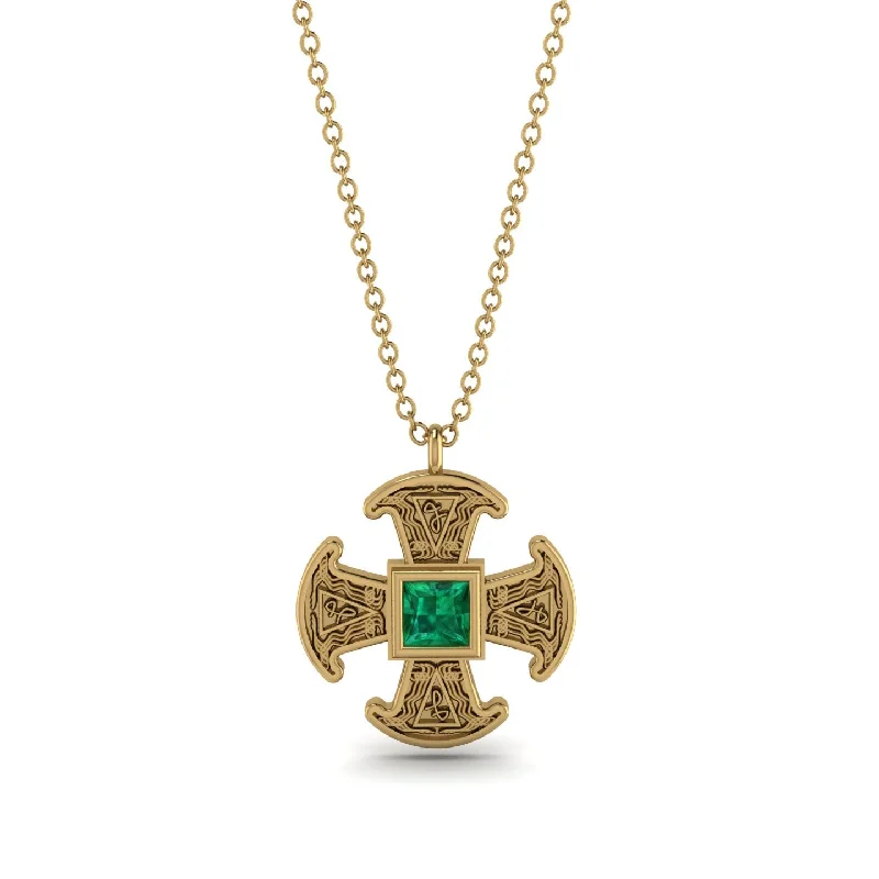 Rose Gold Chain Necklace-Celtic Cross Emerald Necklace - Thomas No. 4