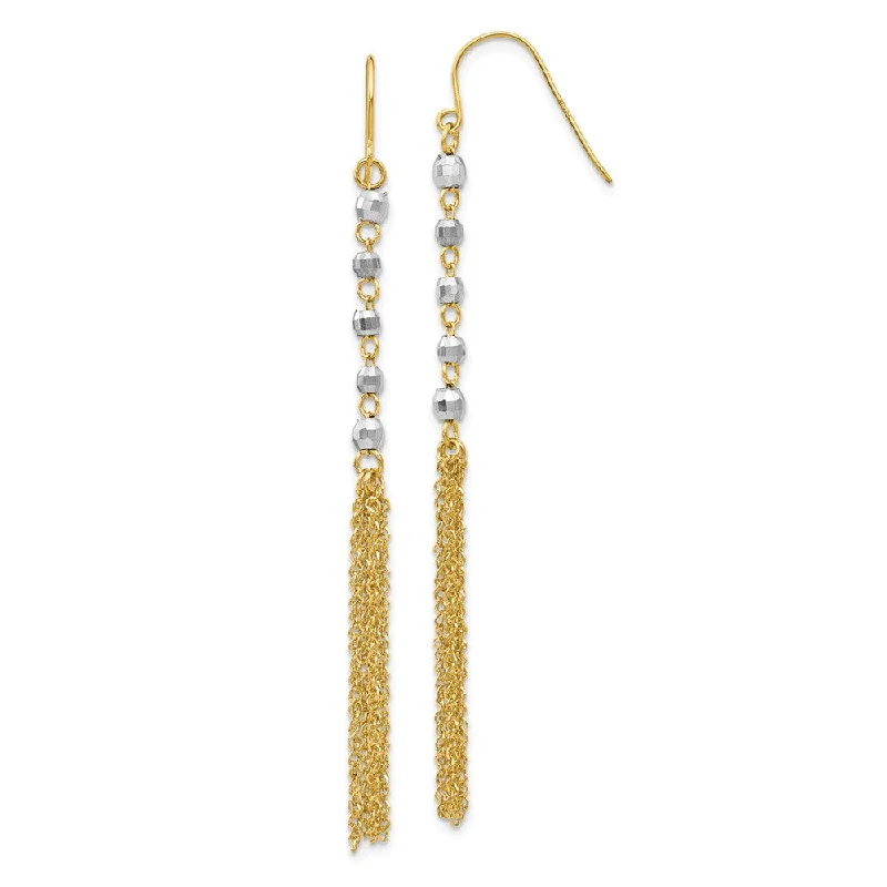 Cuff Style Earrings-14k Two-tone Gold Bead and Chain Tassel Earrings