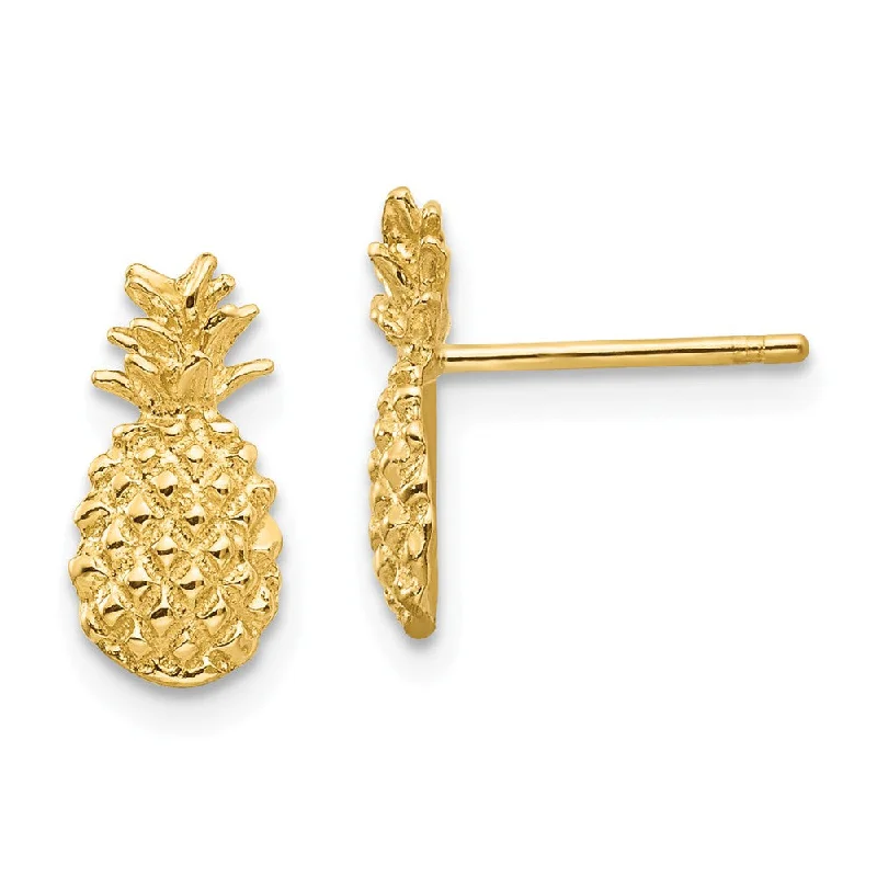 Opal Earrings-Small Textured Pineapple Post Earrings in 14k Yellow Gold