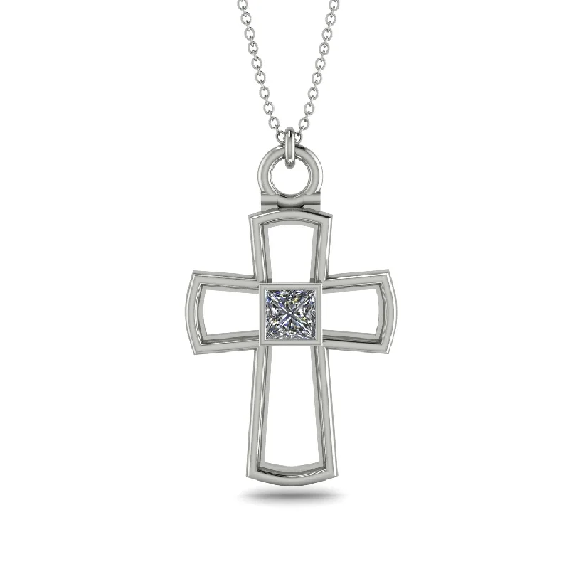 Custom Initial Necklace-Minimalist Empty Diamond Cross Necklace - Cameron No. 3