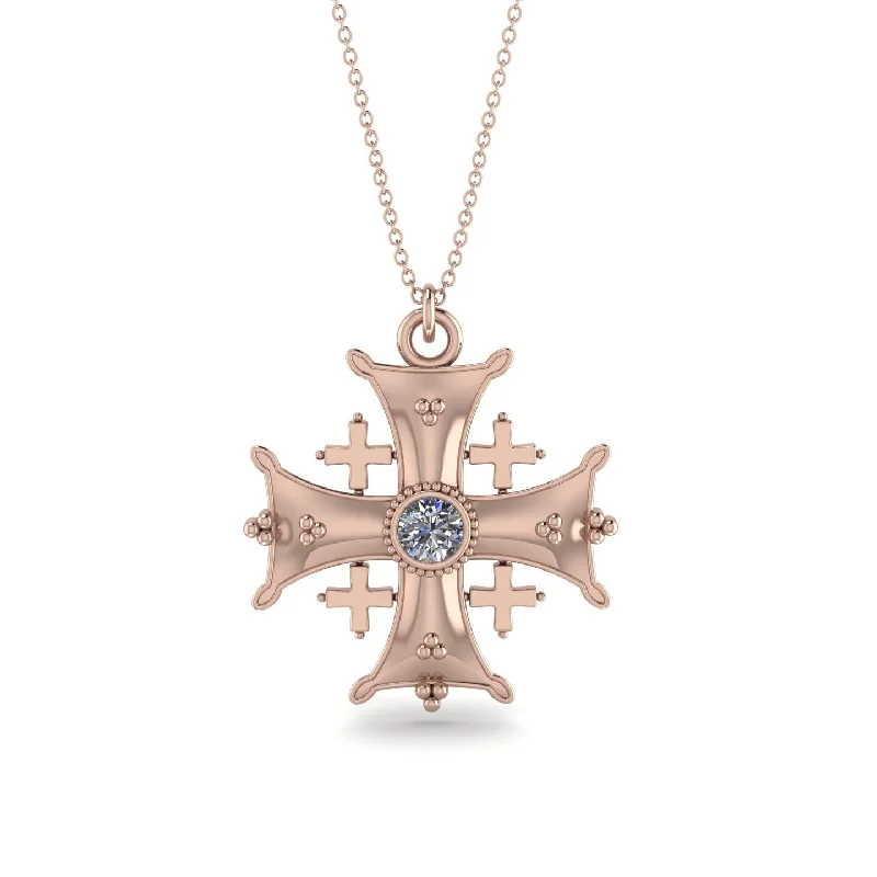 Modern Gold Necklace-Jerusalem Diamond Cross Necklace - Elijah No. 2