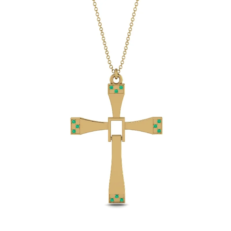 Personalized Necklace for Gifts-Two Parts Emerald Cross Necklace - Felix No. 4