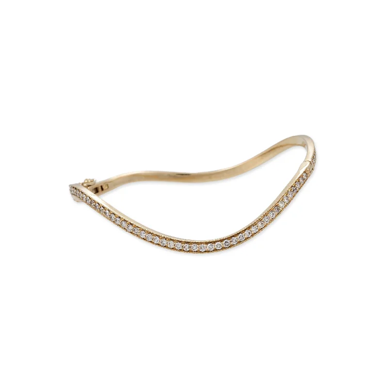 Unique Charm Bangle Bracelets-PAVE DIAMOND WAVE BANGLE BRACELET