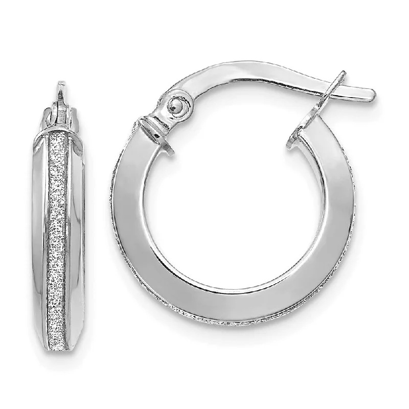 Bridal Wedding Earrings-3mm Glitter Infused Round Hoop Earrings in 14k White Gold, 14mm