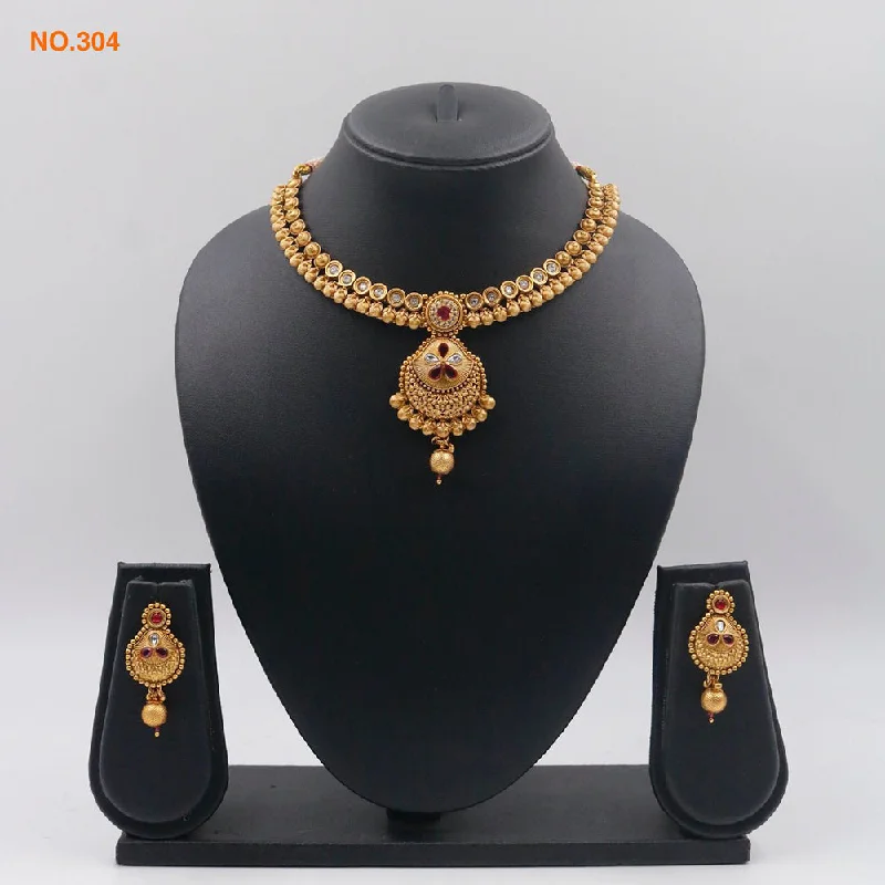 Sterling Silver Necklace-The Jangid Arts Gold Plated Pota Stone Necklace Set