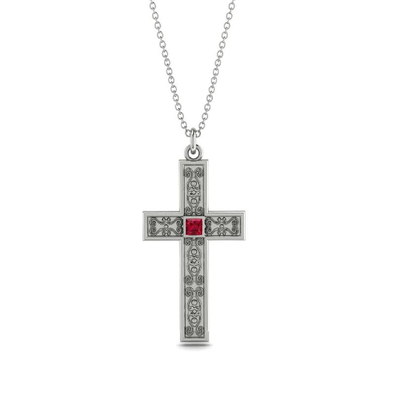 Blue Sapphire Necklace-Ornamented Ruby Cross Necklace - Adam No. 12