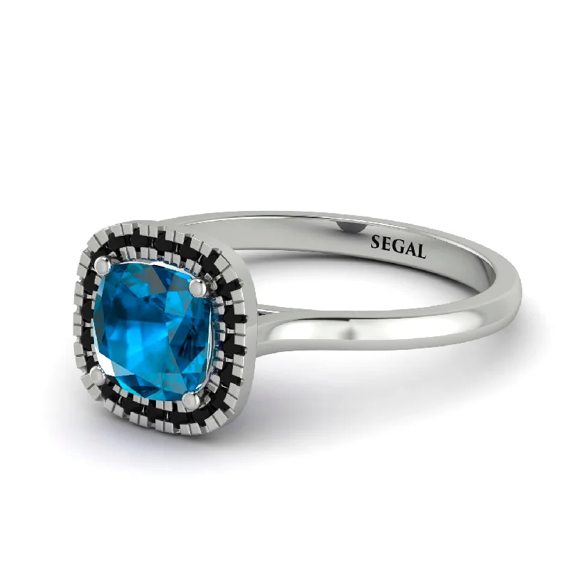 Vintage Classic Halo Cushion Blue Topaz Ring - Skylar No. 509