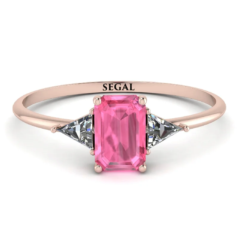 Emerald Cut Pink Moissanite With Triangles Ring - Remi No. 802