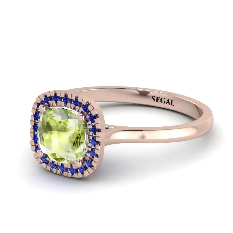 Vintage Classic Halo Cushion Peridot Ring - Skylar No. 714