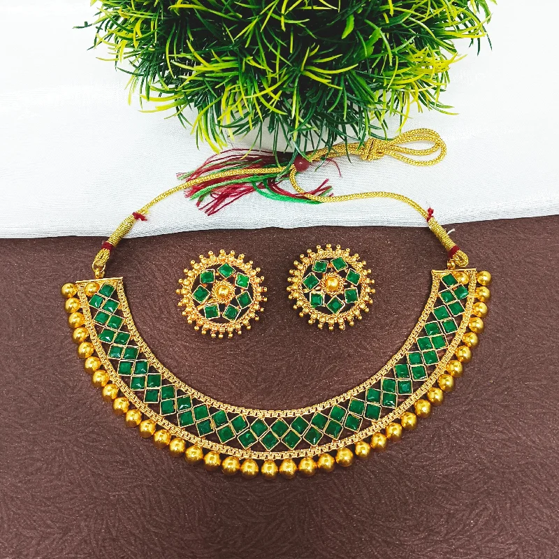 Statement Chunky Necklace-Bhavi Jewels Kundan Stone Gold Plated Necklace Set