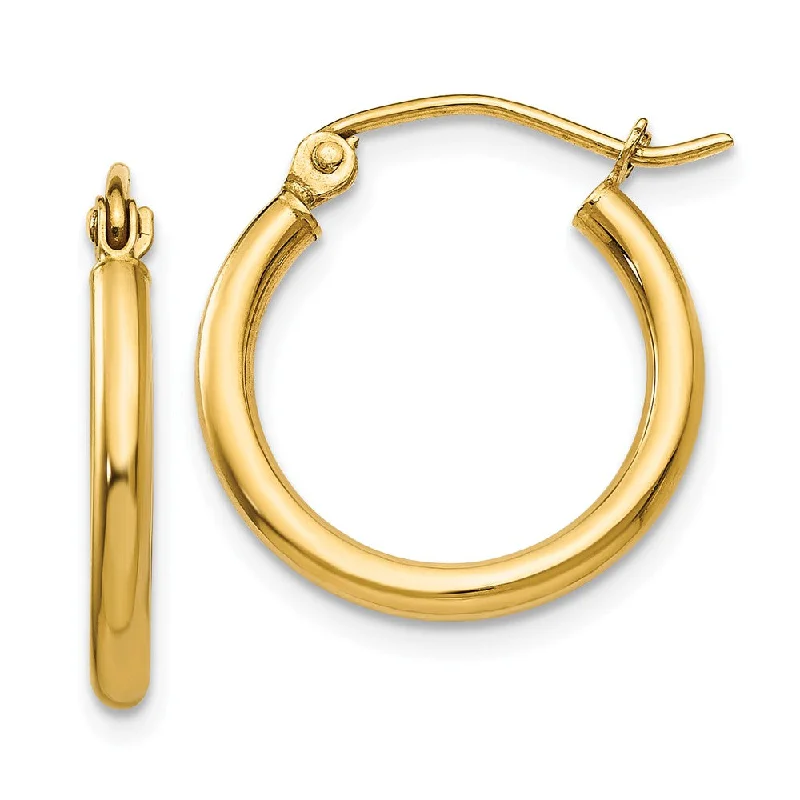 Earrings with Natural Stones-2mm, 14k Yellow Gold Classic Round Hoop Earrings, 17mm (5/8 Inch)