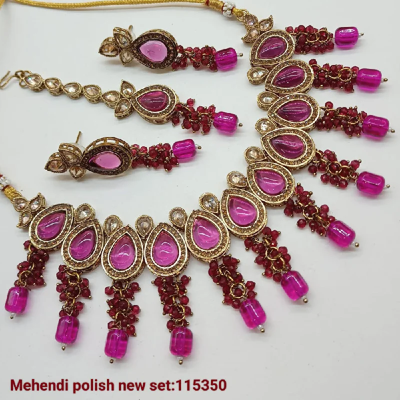 Gemstone Beaded Necklace-Padmawati Bangles Gold Plated Crystal Stone Necklace set