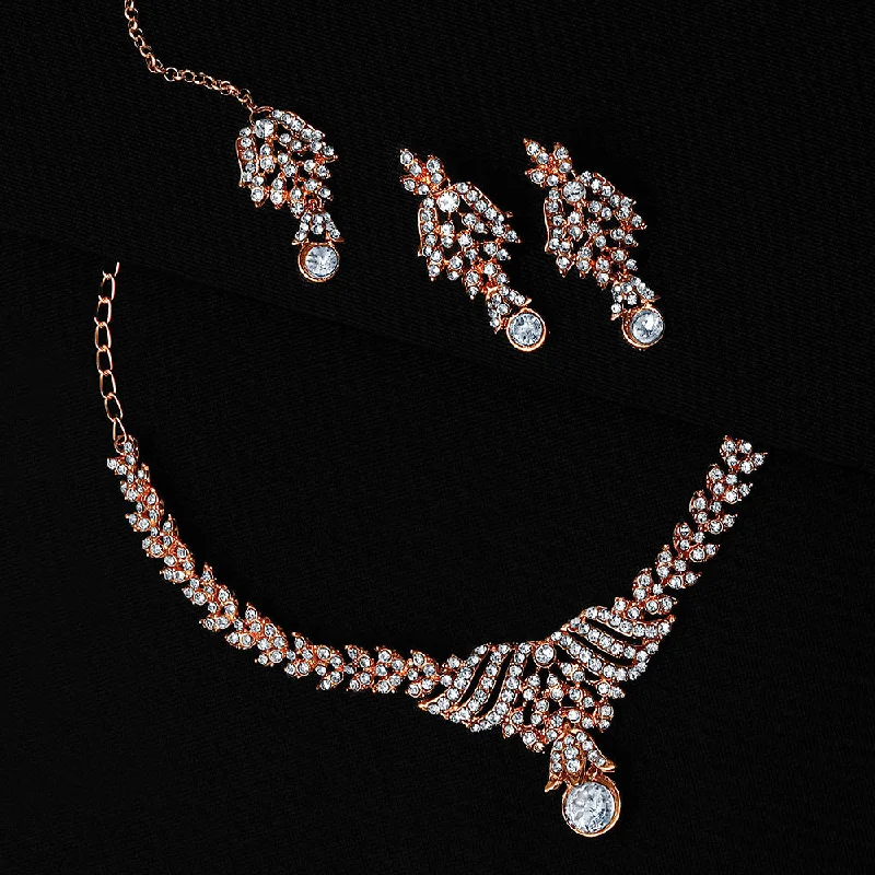 Silver Pendant Necklace-Shrishti Fashion Pretty Leaf Design Gold Plated Choker Necklace set For Women