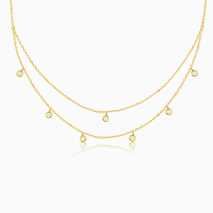 Rose Gold Layered Necklace-Golden Dual Layer Zircon Necklace