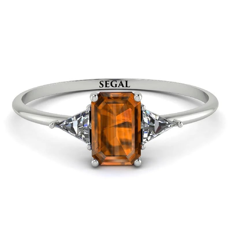 Emerald Cut Brown Diamond With Triangles Ring - Remi No. 1103