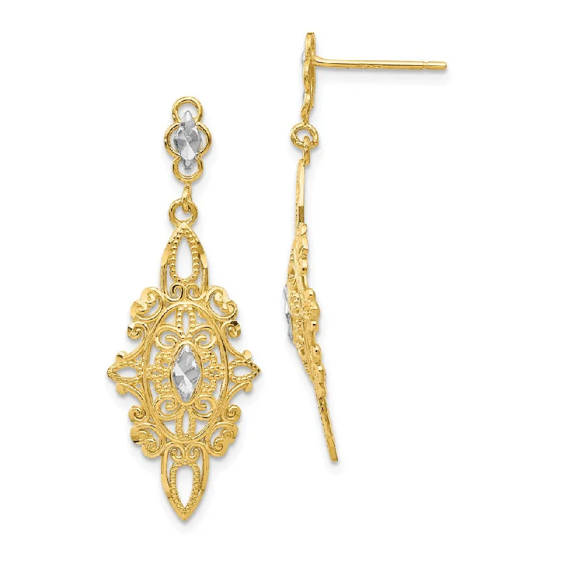 Artistic Wire Earrings-Vintage Style Dangle Earrings in 14k Yellow Gold and Rhodium