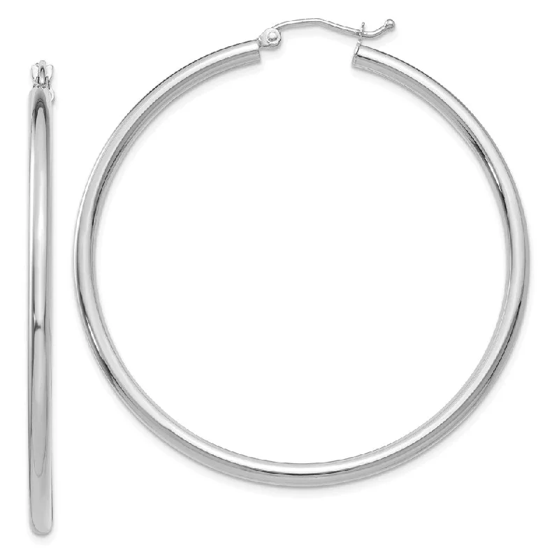 Colored Stone Earrings-2.5mm, 14k White Gold Classic Round Hoop Earrings, 50mm (1 7/8 Inch)