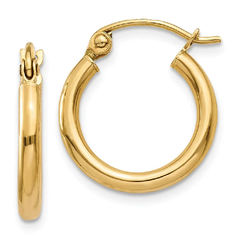 Statement Jewelry Earrings-2mm, 14k Yellow Gold Classic Round Hoop Earrings, 15mm (9/16 Inch)