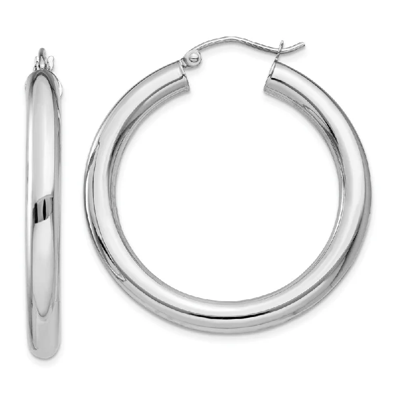 Large Statement Earrings-4mm, 14k White Gold Classic Round Hoop Earrings, 35mm (1 3/8 Inch)