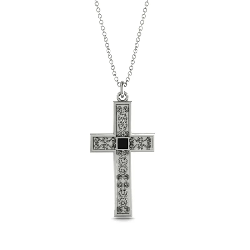 Rose Gold Layered Necklace-Ornamented Black Diamond Cross Necklace - Adam No. 9