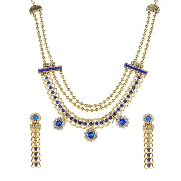 Fancy Choker Necklace-Tip Top Fashions Stone Gold Plated Traditional Necklace Set - 1106303B