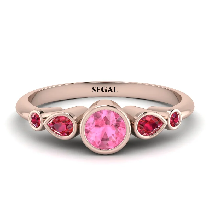 Bezel Symmetrical Pink Moissanite Ring - Ivy No. 811