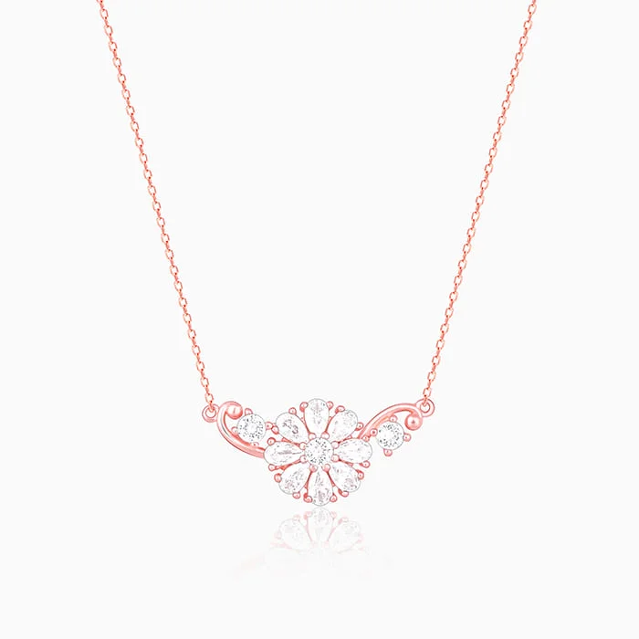 Birthstone Pendant Necklace-Rose Gold Floral Necklace