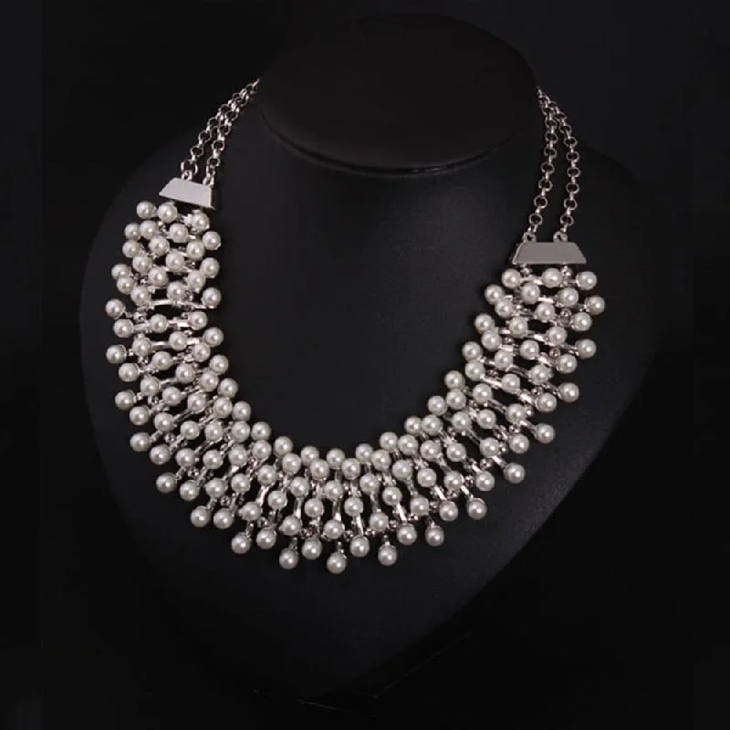 Artistic Crystal Necklace-Pooja Bangles Silver Plated Pearls Necklace Set