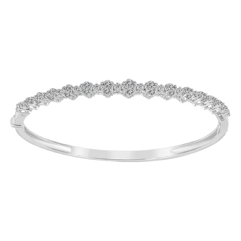 Lightweight Bangles-LADIES BANGLE 1.25CT ROUND DIAMOND 14K WHITE GOLD