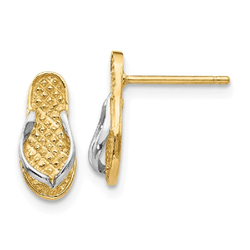 Antique Style Earrings-Small 3D Two Tone Flip Flop Post Earrings in 14k Gold