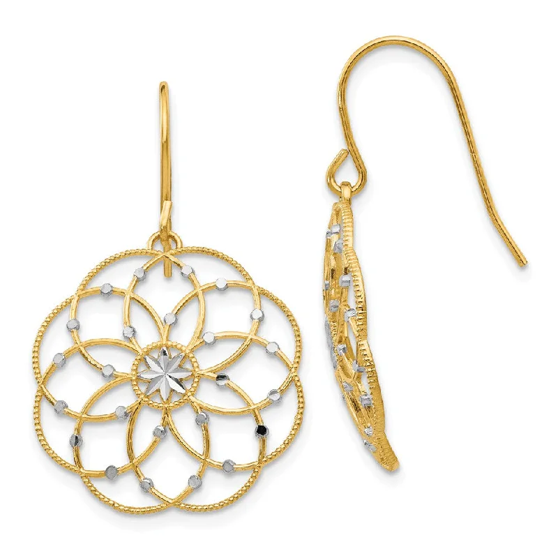 Chunky Gold Earrings-Intricate Blossom Earrings in 14k Yellow Gold and Rhodium