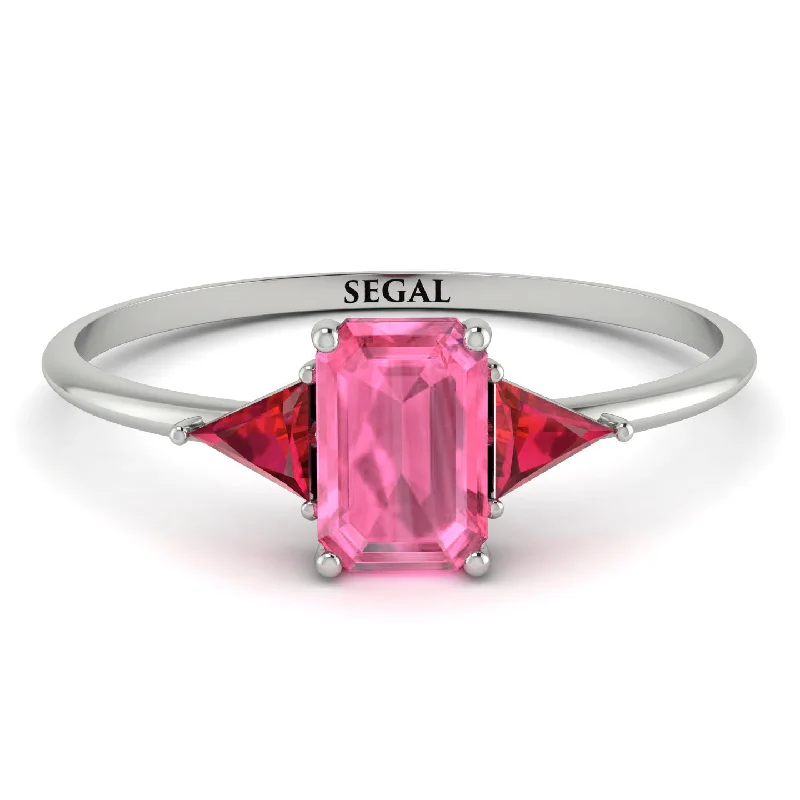 Emerald Cut Pink Moissanite With Triangles Ring - Remi No. 812